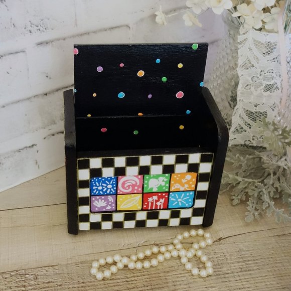 Hand Painted Whimsy Recipe Box Vintage Checks Decorative Box Whimsical Decor - Picture 8 of 9